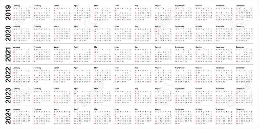 10 year calander calendar template 2021