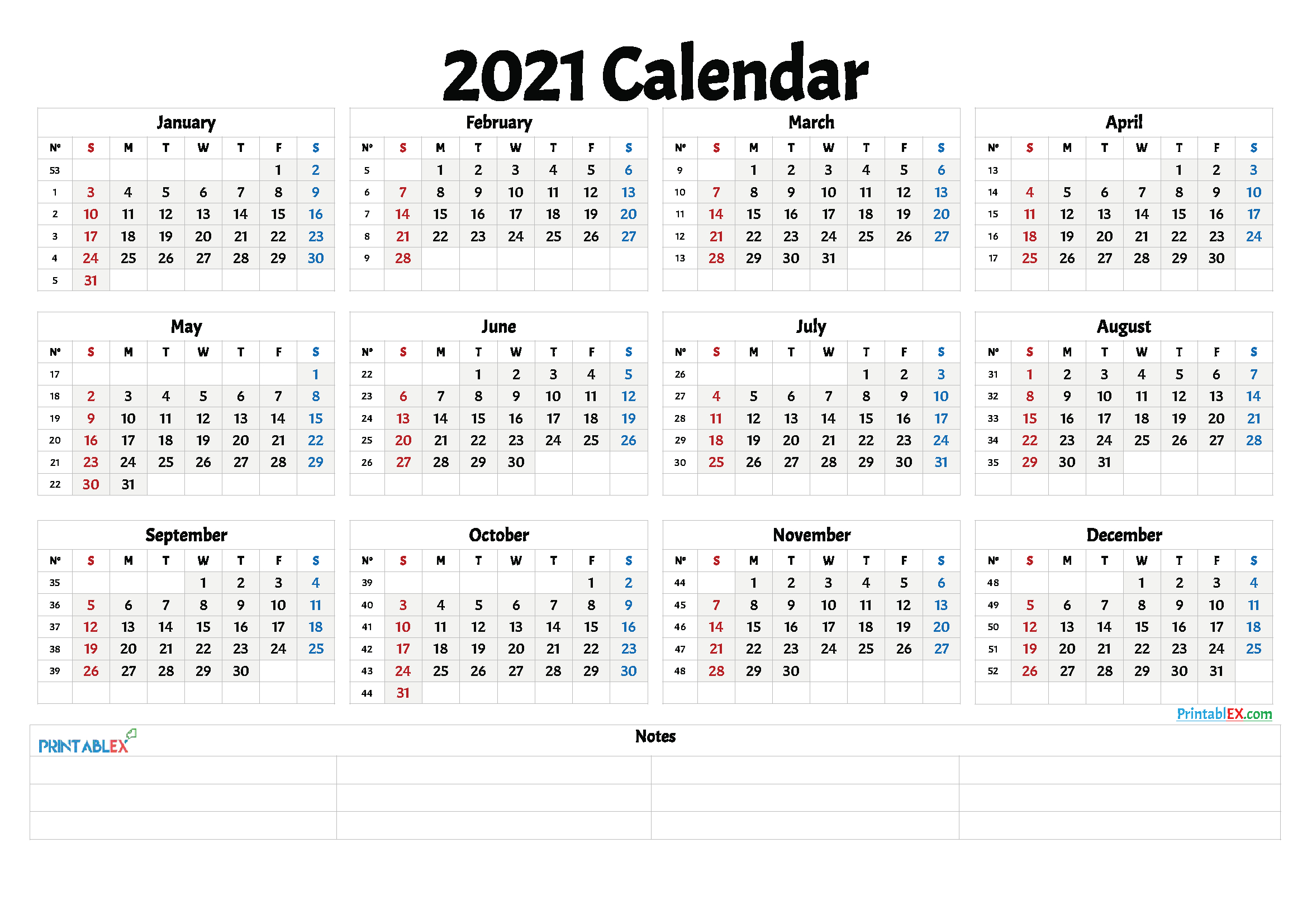 20 Calendar 2021week Number Free Download Printable 2
