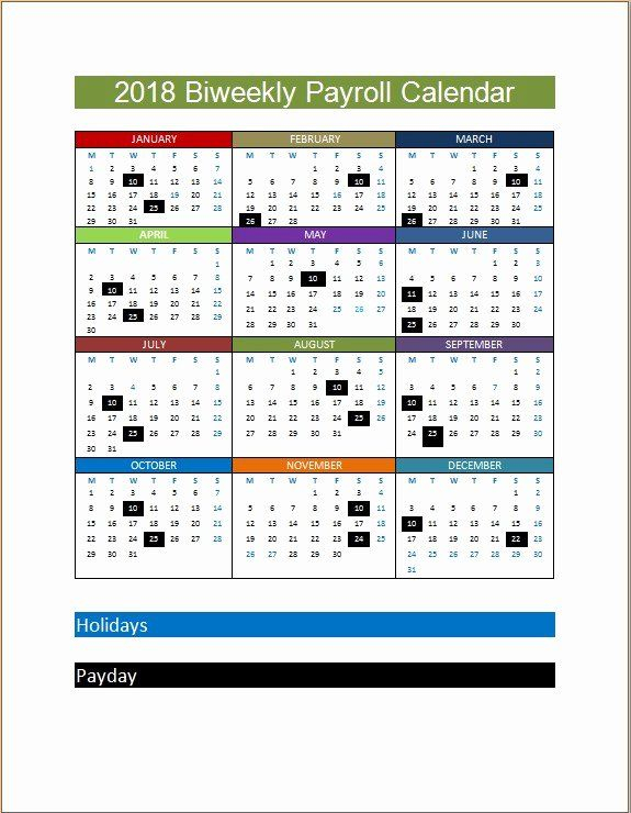2019 Biweekly Payroll Calendar Template New 2018 Biweekly