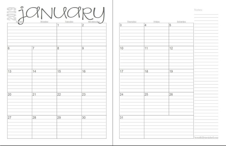 2019 Lined Monthly Calendars 2 Page Layout Full Year 1
