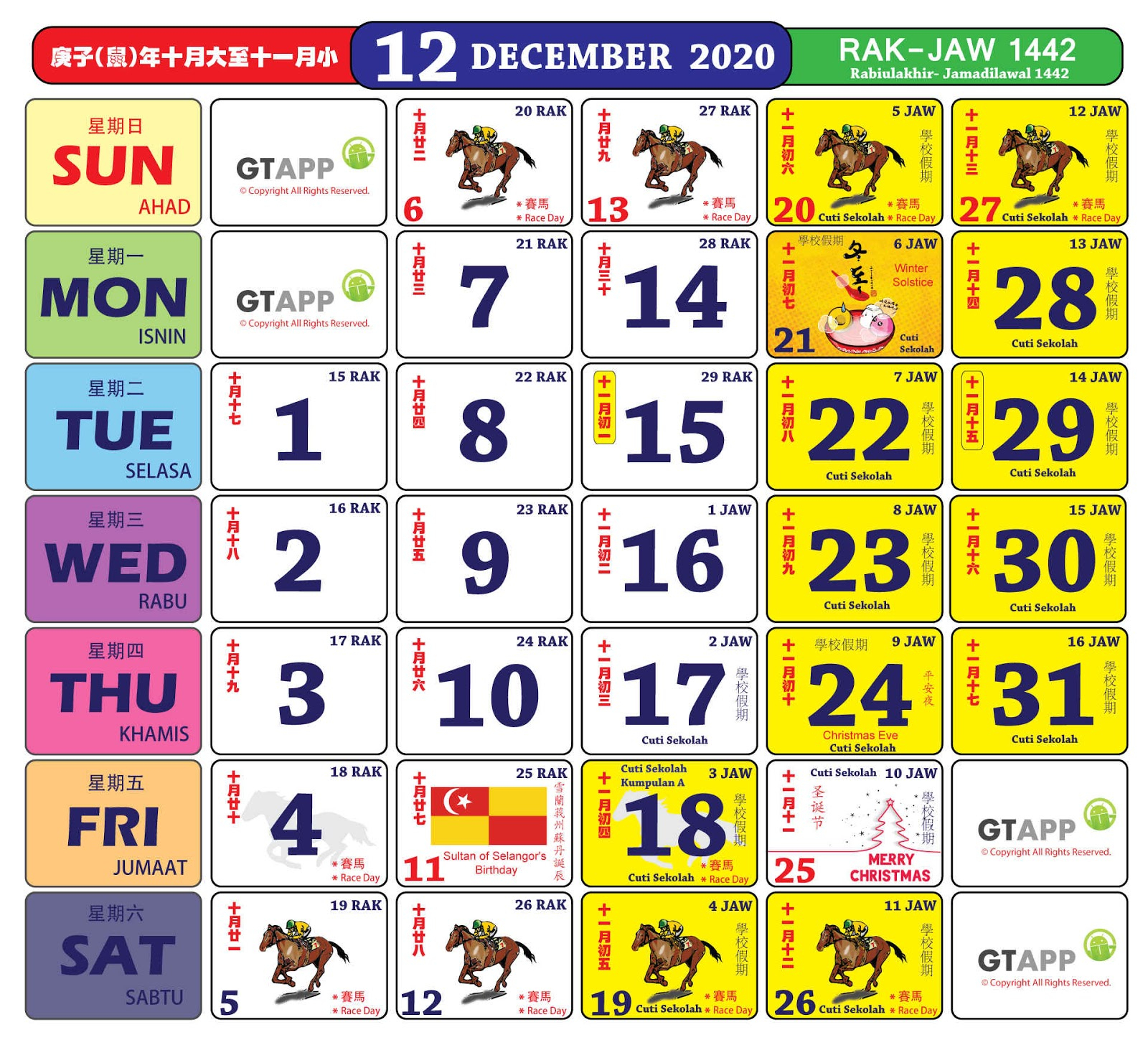 2020 Malaysian Calendar With Updated School Holidays Table