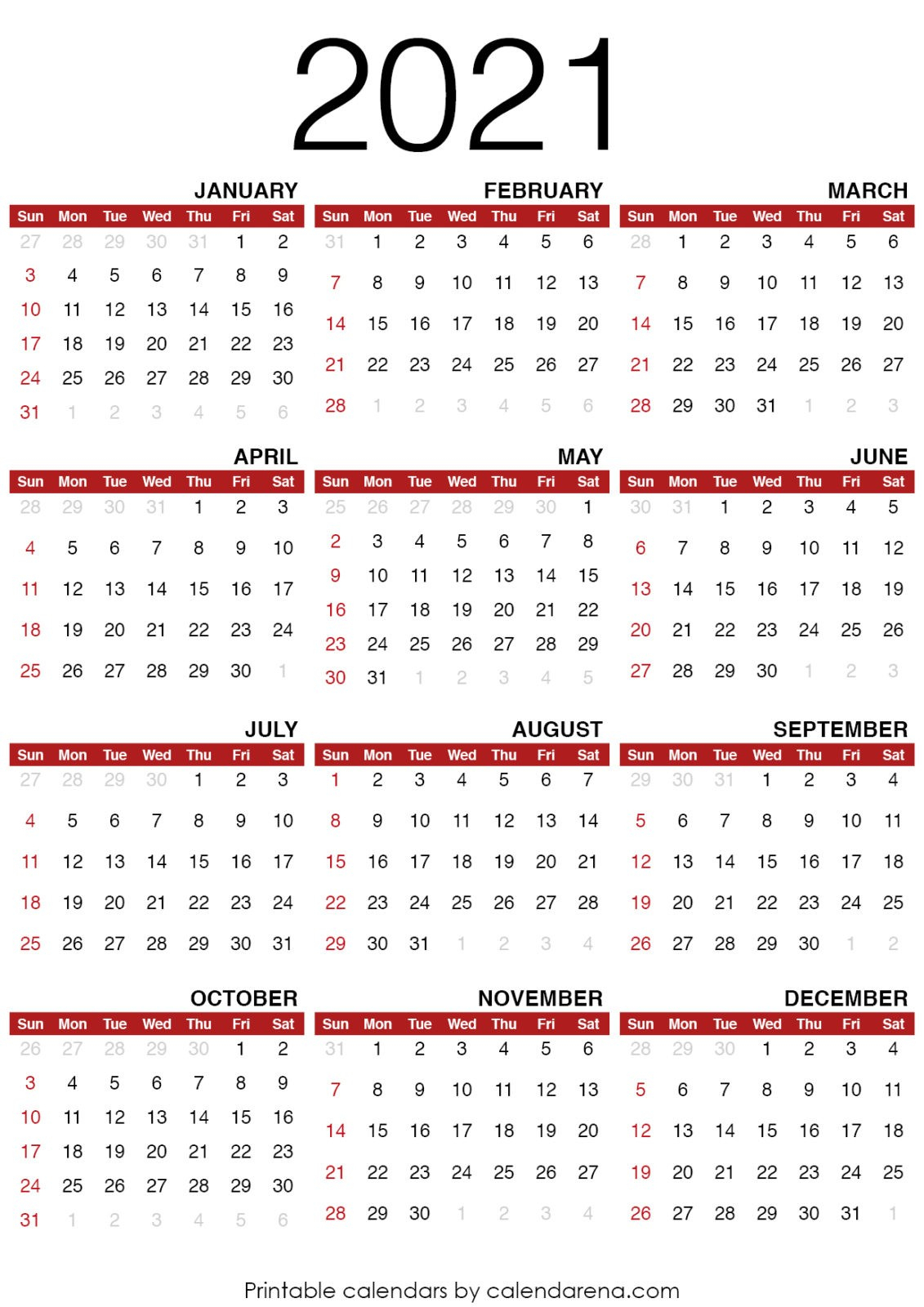 2021 Calendar Blank Calendar Printable Calendarena