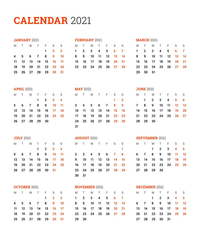 2021 Calendar Printable 12 Months All In One Calendar 2021 1