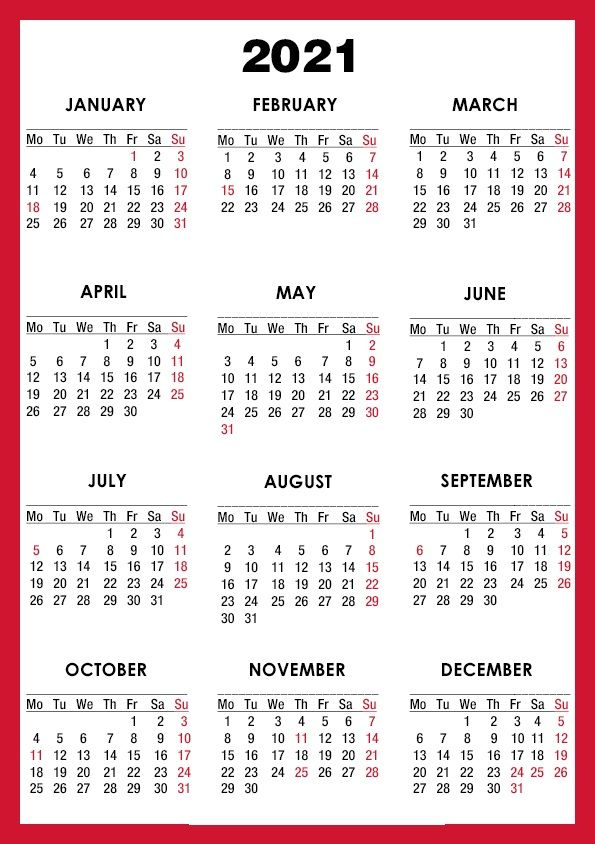 2021 calendar printable 12 months all in one calendar 2021