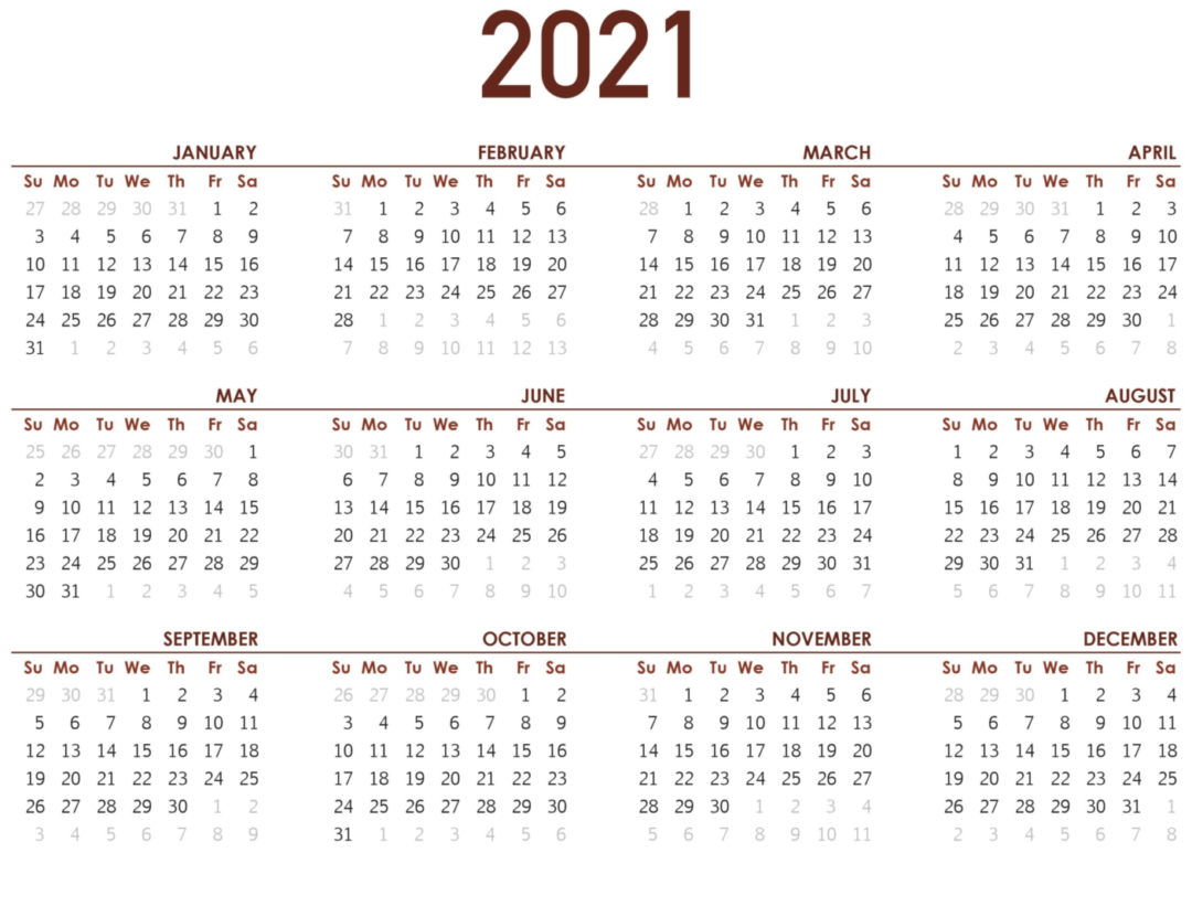 2021 Calendar Printable Printable Calendar