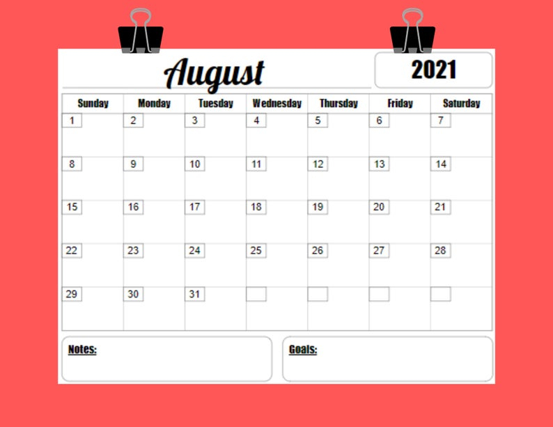 2021 Calendar Printable Template 12 Month 8 5 X 11 Instant