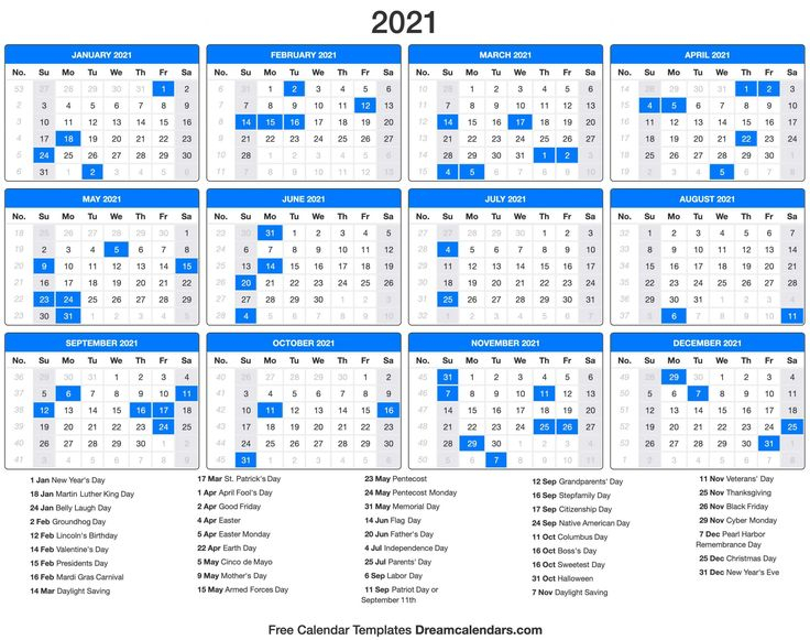 2021 Calendar With Holidays In 2020 2021 Calendar