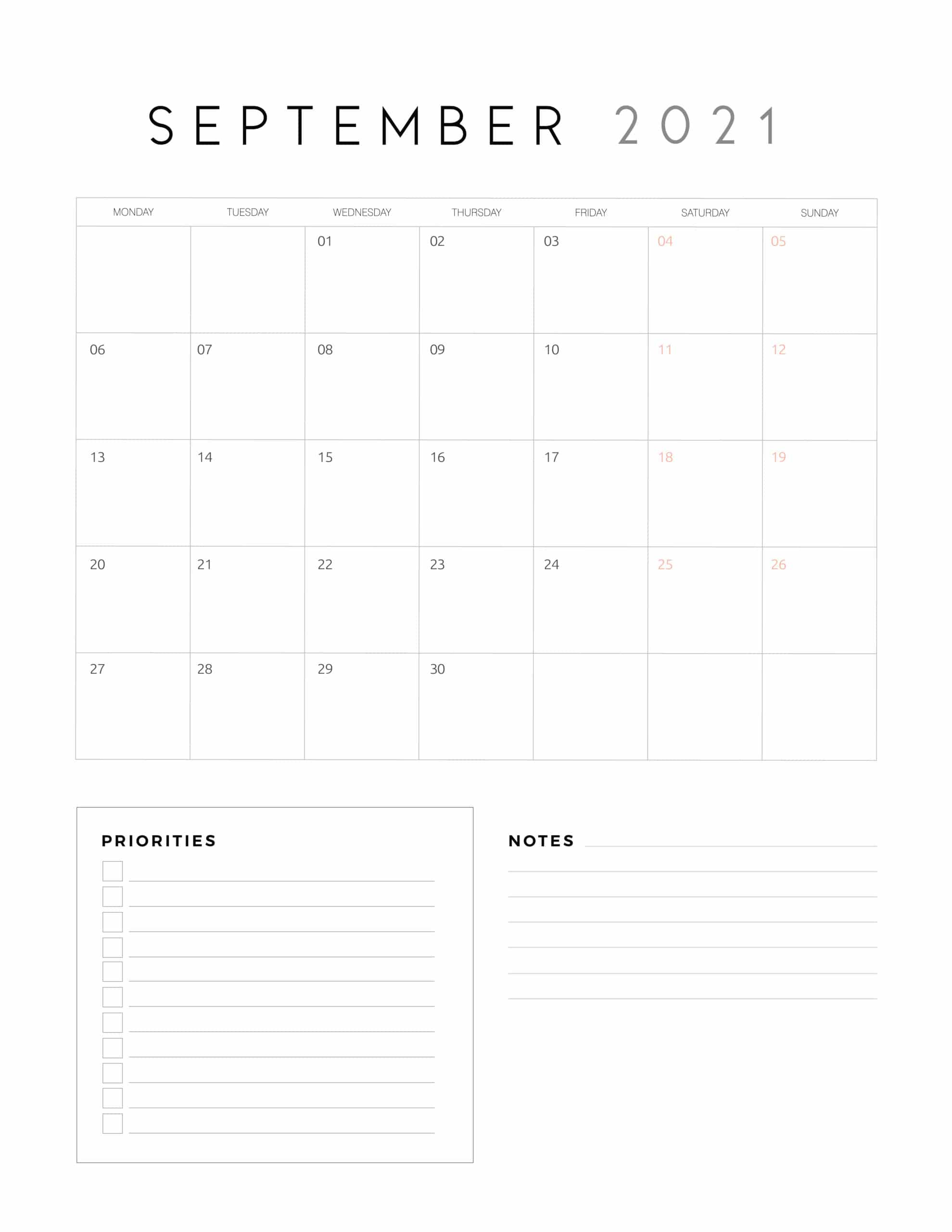 2021 Calendar With Priorities And Notes World Of Printables