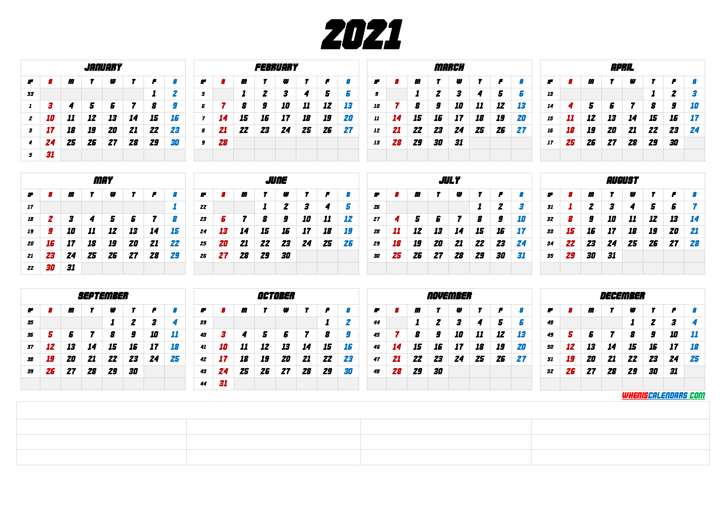 2021 Free Printable Yearly Calendar 6 Templates Free