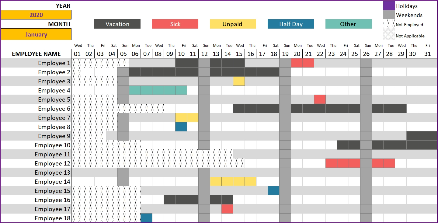 2021 Monthly Vacation Planner Excel Calendar Template