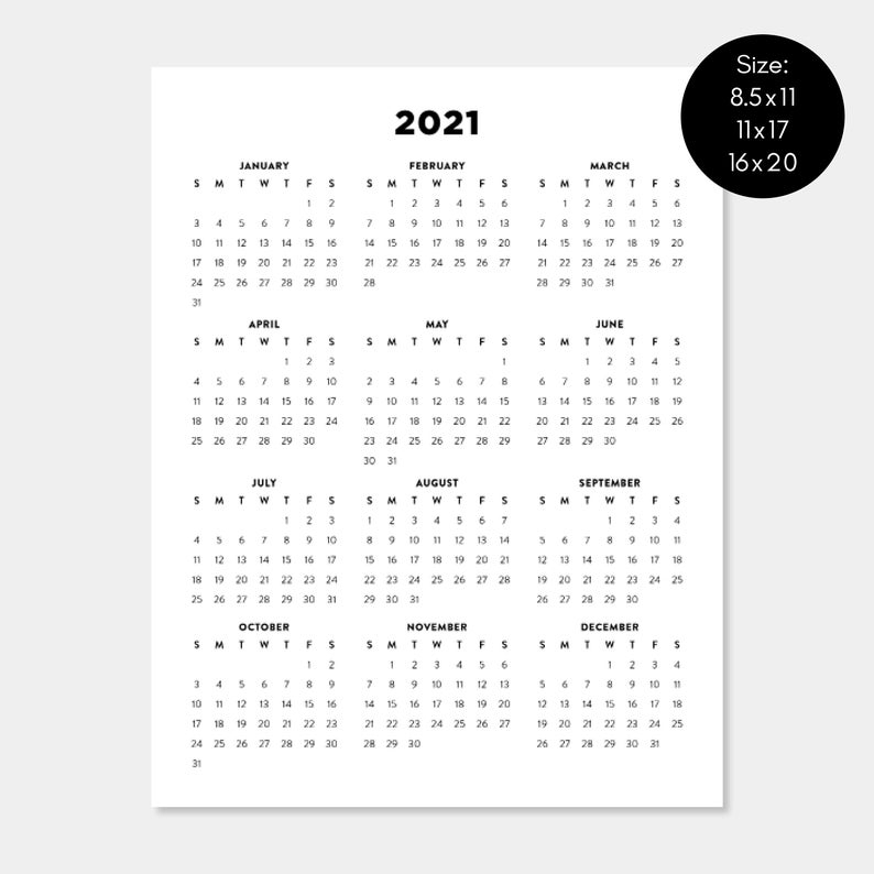 2021 Printable Calendar 2021 Year Planners Digital