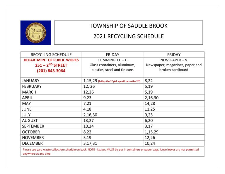 2021 Recycling Calendar Collection Fliers