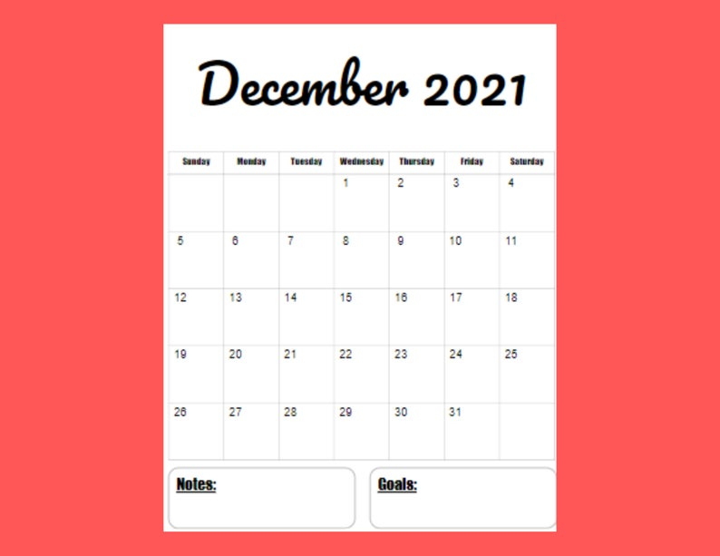 2021 Vertical Calendar Printable Template 12 Month 8 5 X