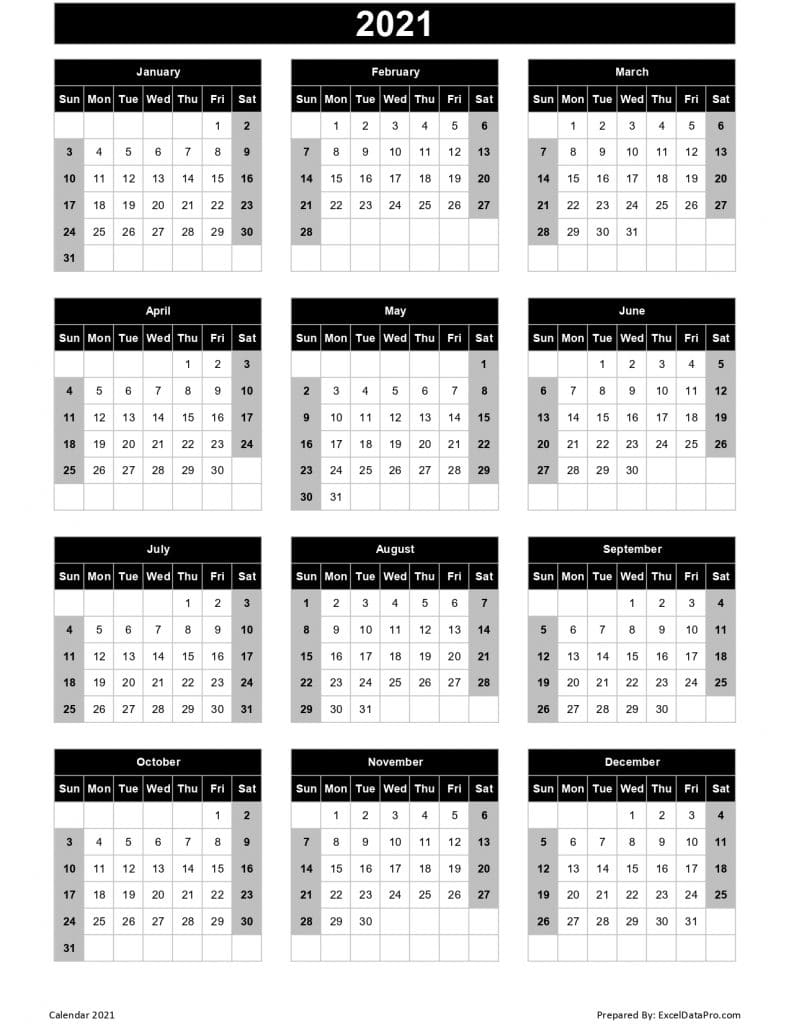 2021 Yearly Calendar With Week Number Printable Ten Free