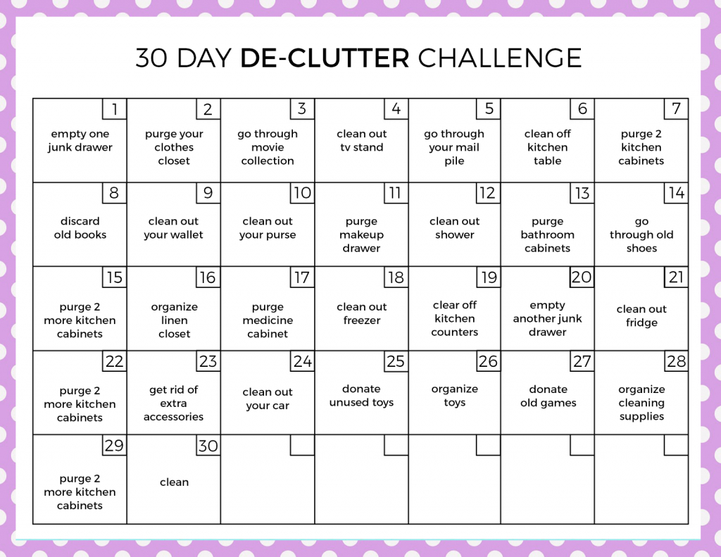 30 Day Declutter Calendar Example Calendar Printable