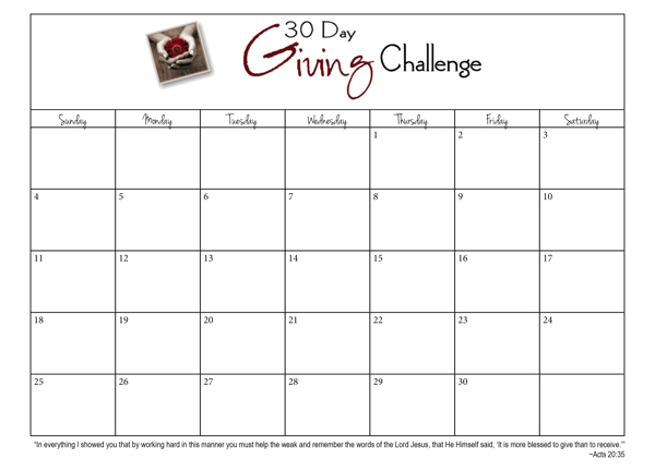 30 Day Giving Challenge Days 3 9 30daygive Www