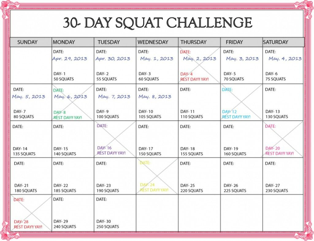 30 days squat challenge calendar printable calendar 2020