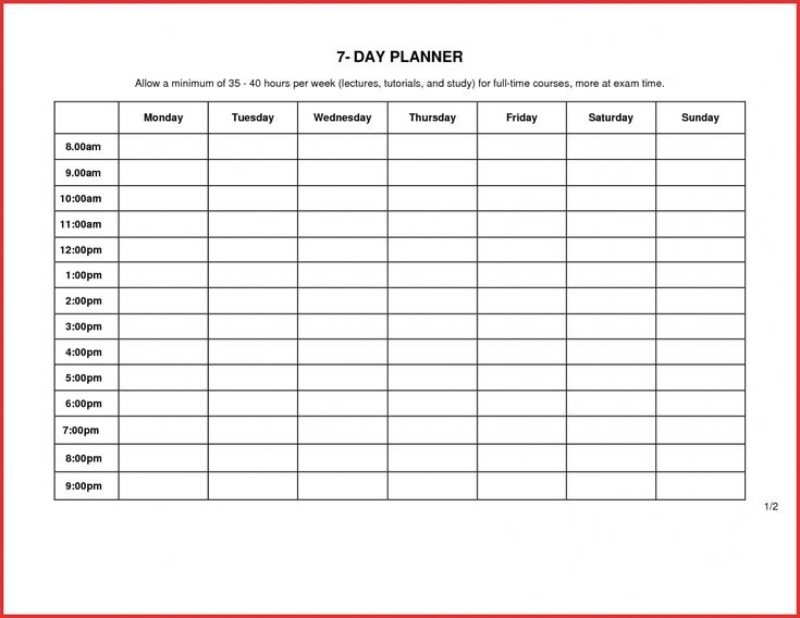 7 Day Week Schedule Template Yatay Horizonconsulting Co 2