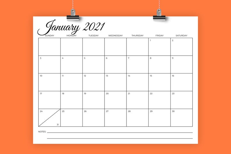 8 5 X 11 Inch 2021 Calendar Template Instant Download Etsy 1