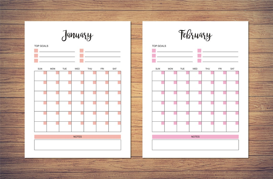 8 5 X 11 Inch Blank Monthly Calendar Page Template Instant 1