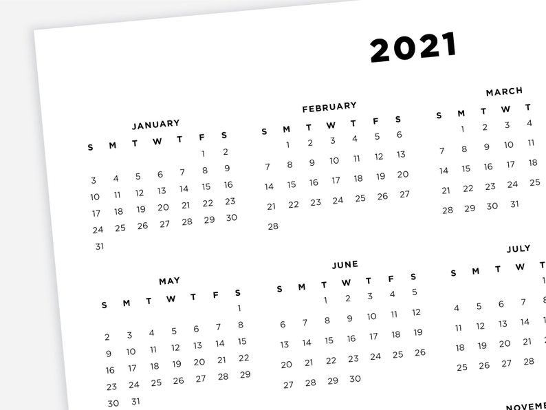 8 5×11 Printable 2021 Calendar Letter Calendar 2021 Year Etsy