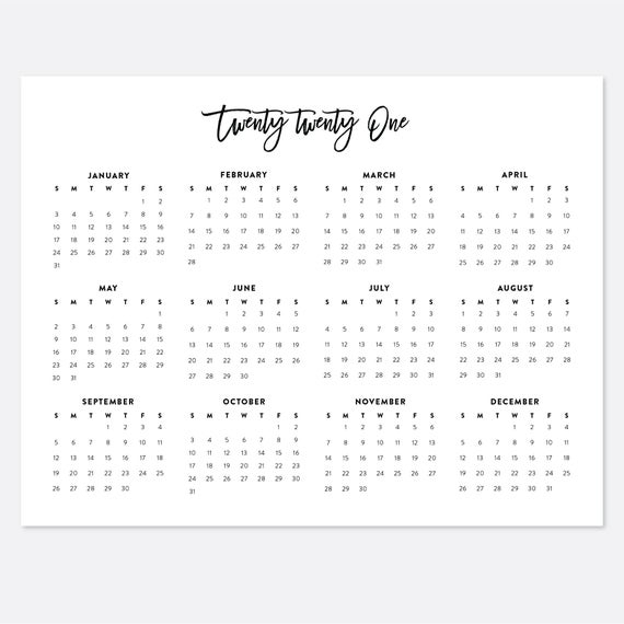 8 5x11 Printable Calendar 2021 Letter Calendar 2021 Year Etsy