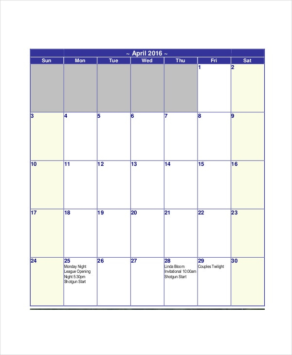 Blank Calendar Template 11 Free Word Excel Pdf