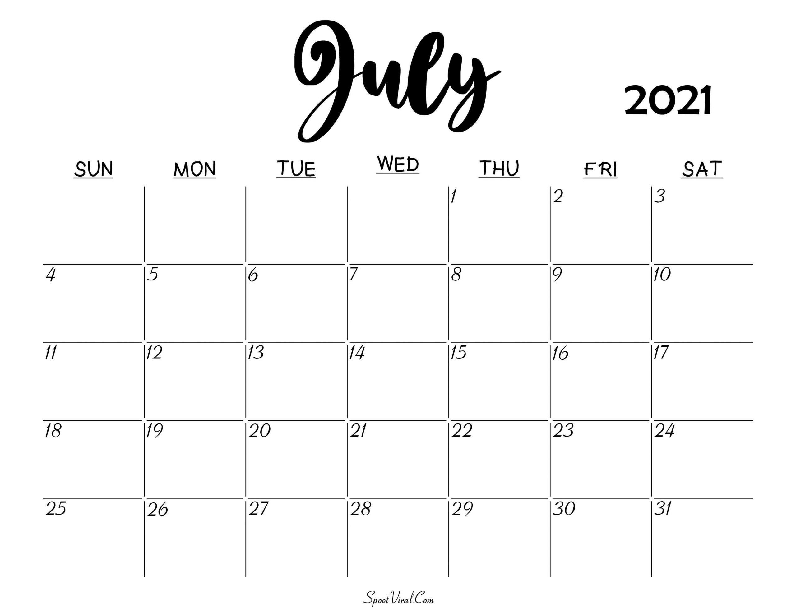Blank July 2021 Calendar Printable Latest Calendar