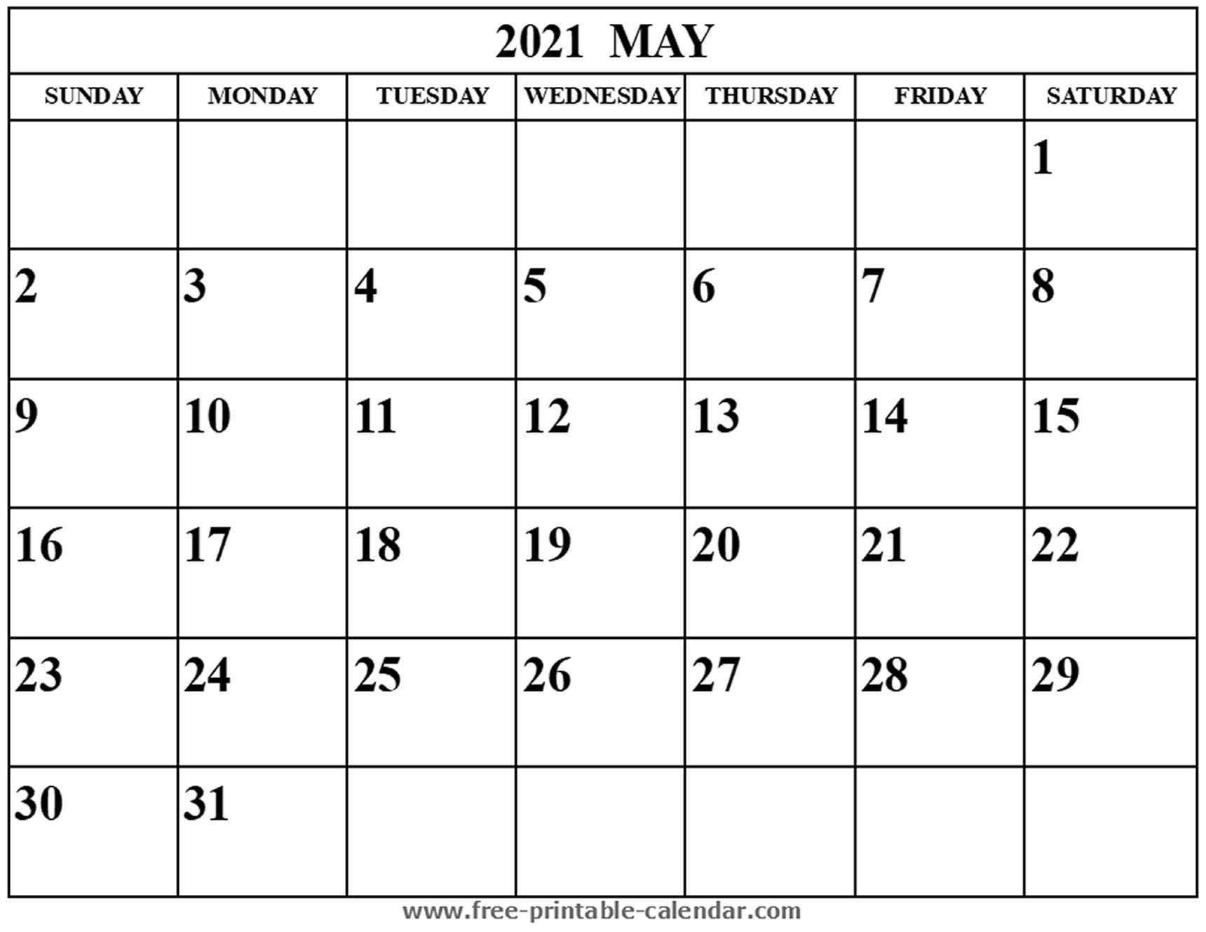 Blank May 2021 Calendar Free Printable Calendar