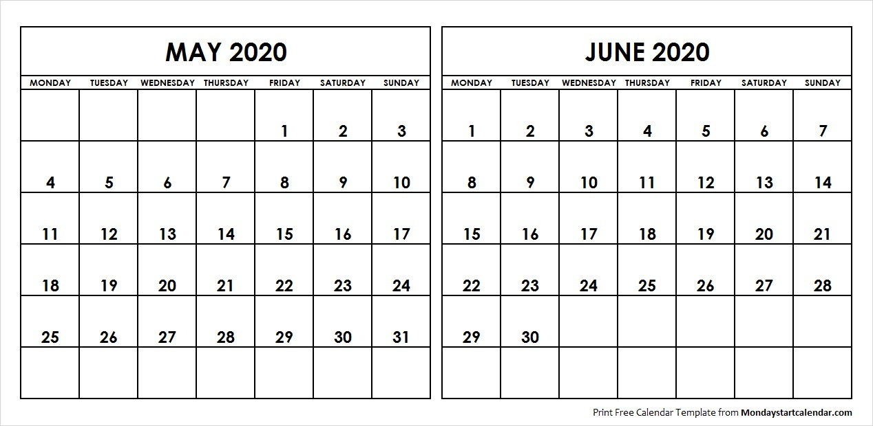 Blank May June 2020 Printable Calendar Archives Monday
