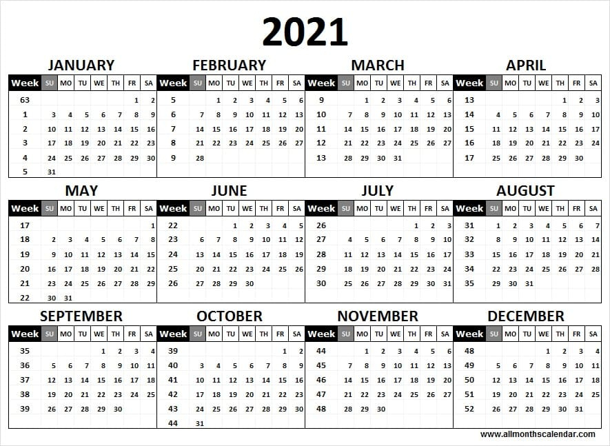 Calendar 2021 Week Wise Full Year Calendar 2021 Year
