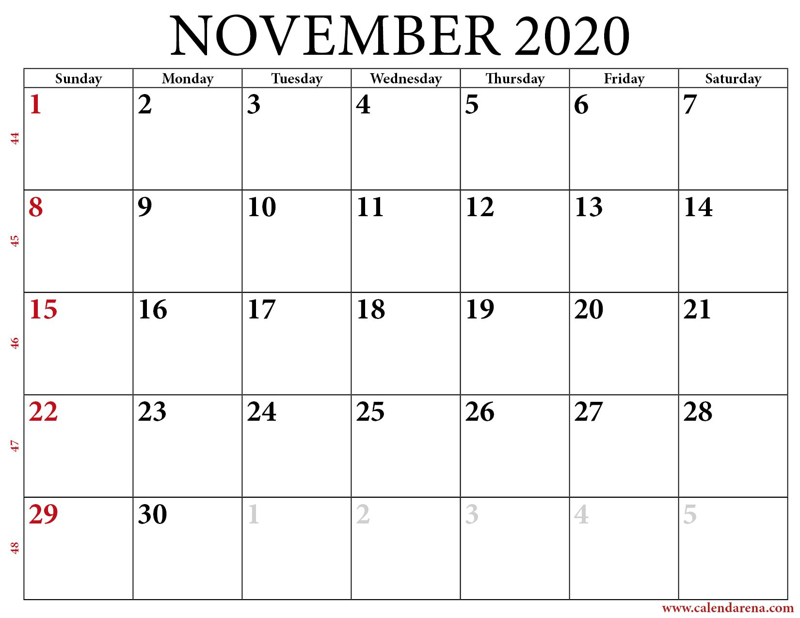 Calendar November 2020 Printable Free In 2020 2020