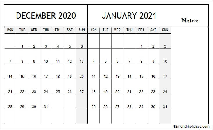 Dec 2020 Jan 2021 Calendar Printable Pinterest Tumblr