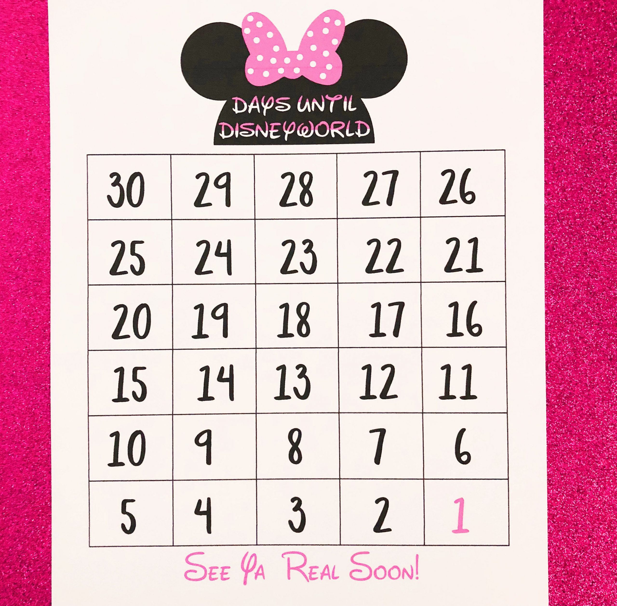 Disney Countdown Calendar Printable Disney Disney World