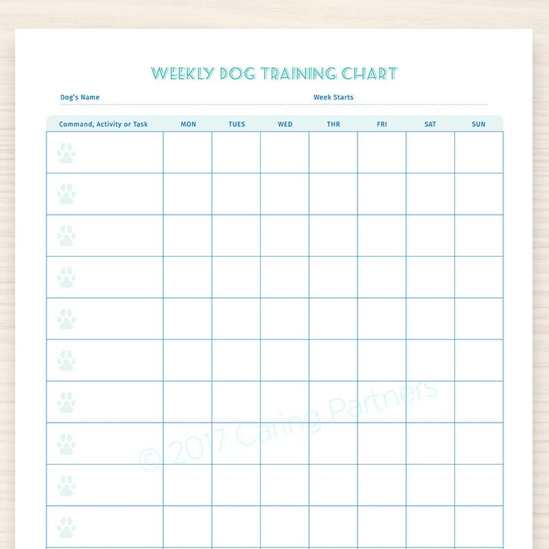 Dog Training Weekly Chart Printable Pdf 7 Day Week Etsy