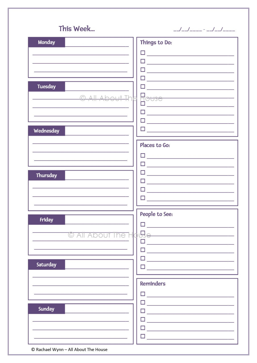 editable printable weekly planner time management product