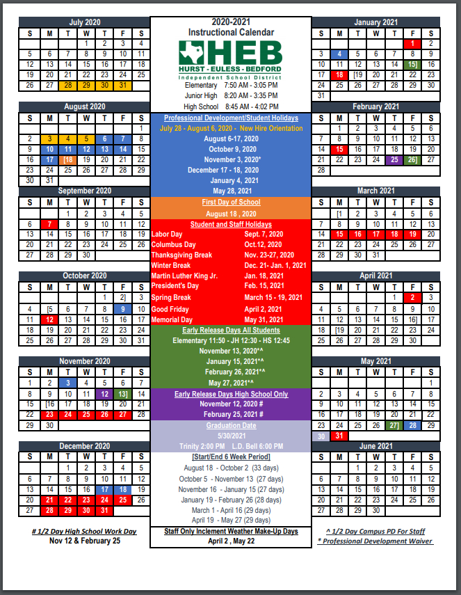 Heb Isd 2021 Calendar Calendar 2021
