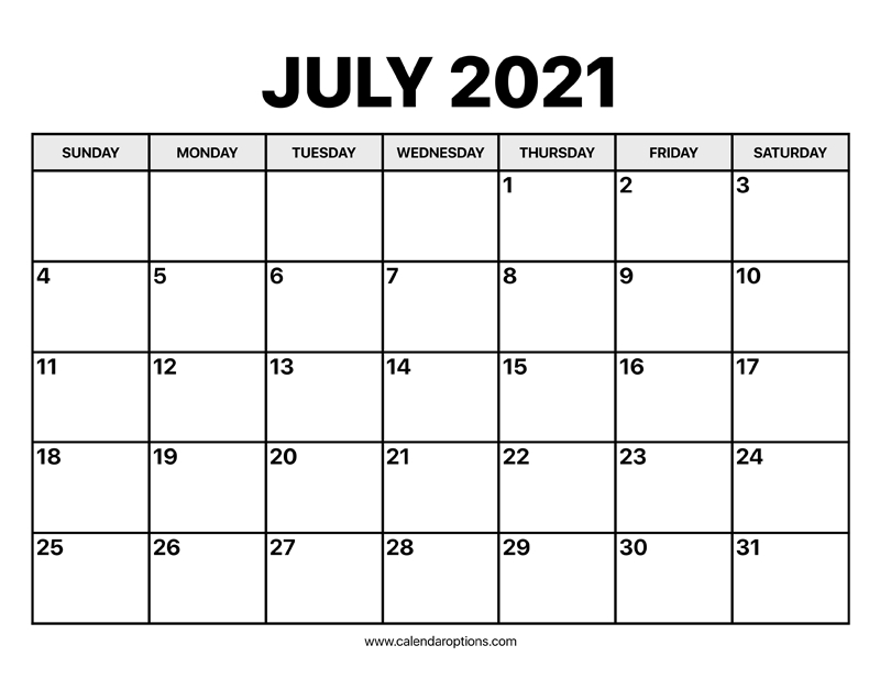 July Calendar 2021 Calendar Options