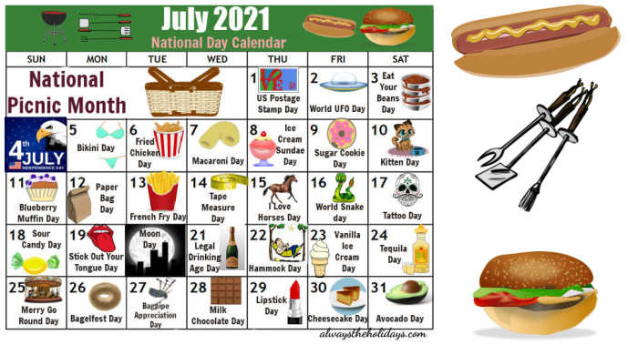 July National Day Calendar Free Printable 2021