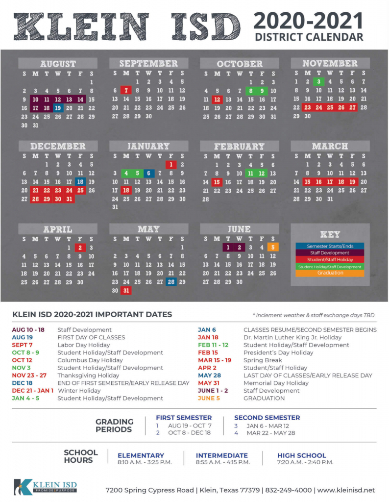 klein isd calendar 2020 calendar template 2020