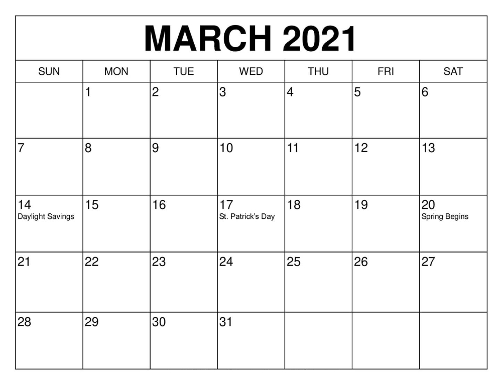 March 2021 Calendar Free Word Template Printable Blank