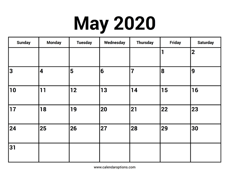 May 2020 Calendars Calendar Options