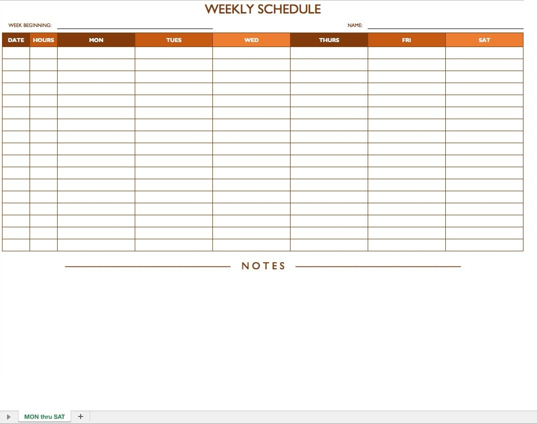 Monday To Friday Schedule Template Calendar Template Printable