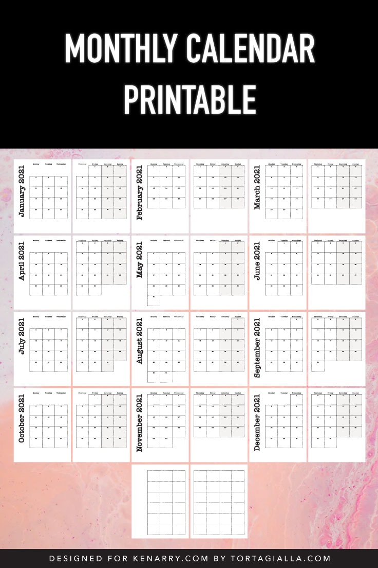 Monthly Calendar Printable For 2021 Blank Template