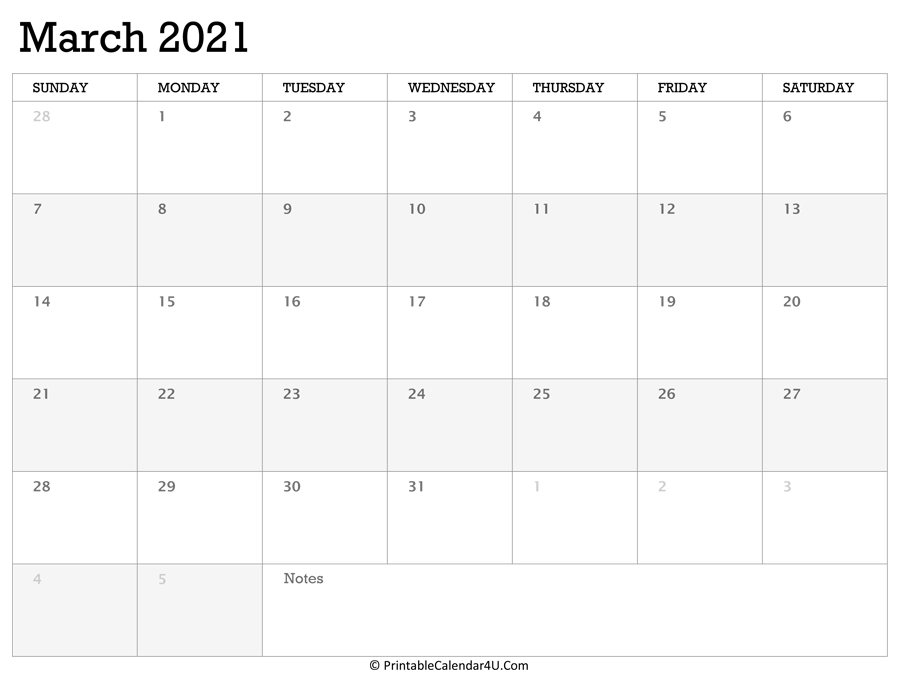 Printable Calendar March 2021 With Holidays