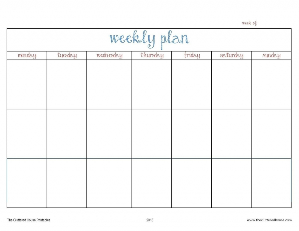 Printable Days Of Week Calendar Calendar Template 2020