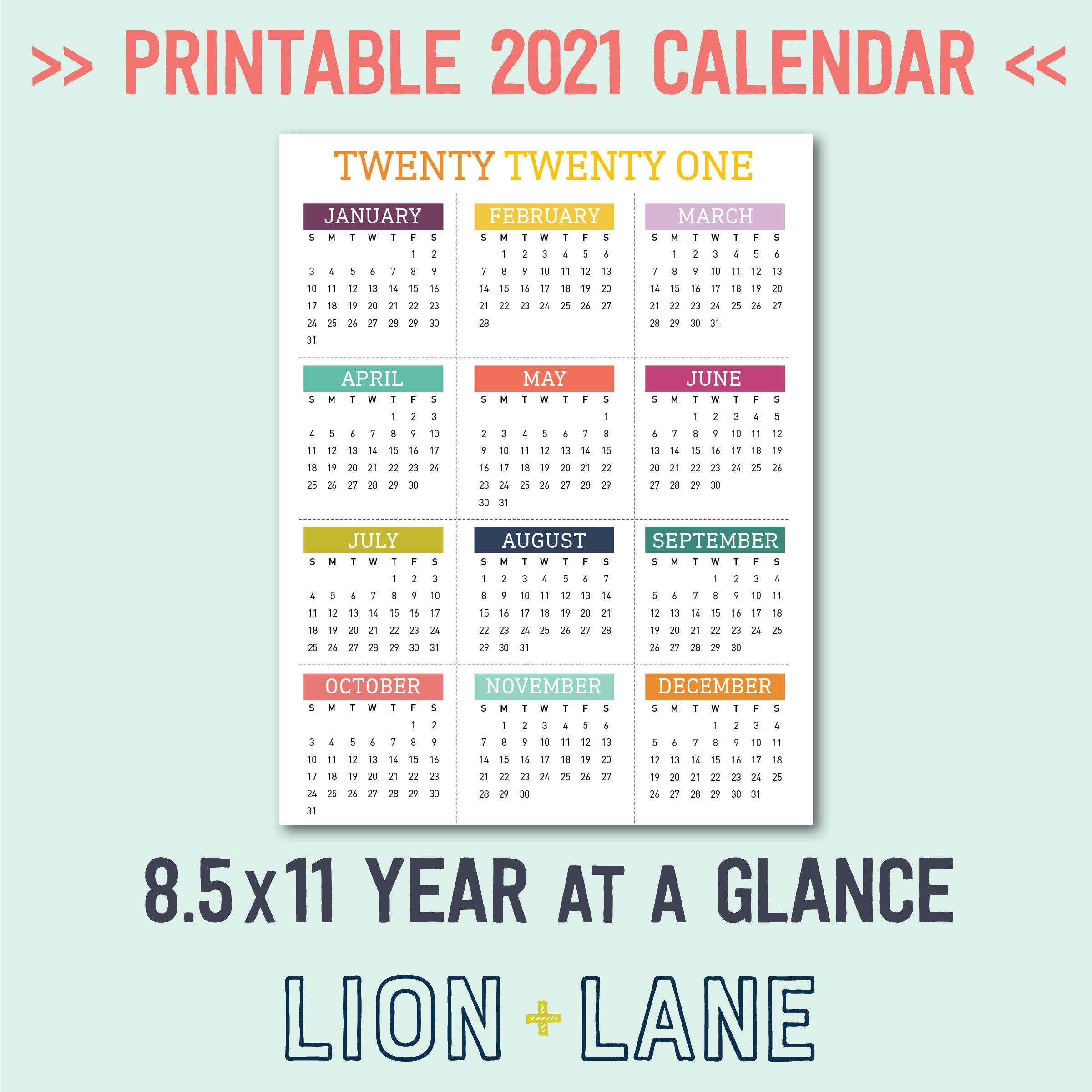 Printable Monthly Calendar 2021 8 1 2 X 11 Printable