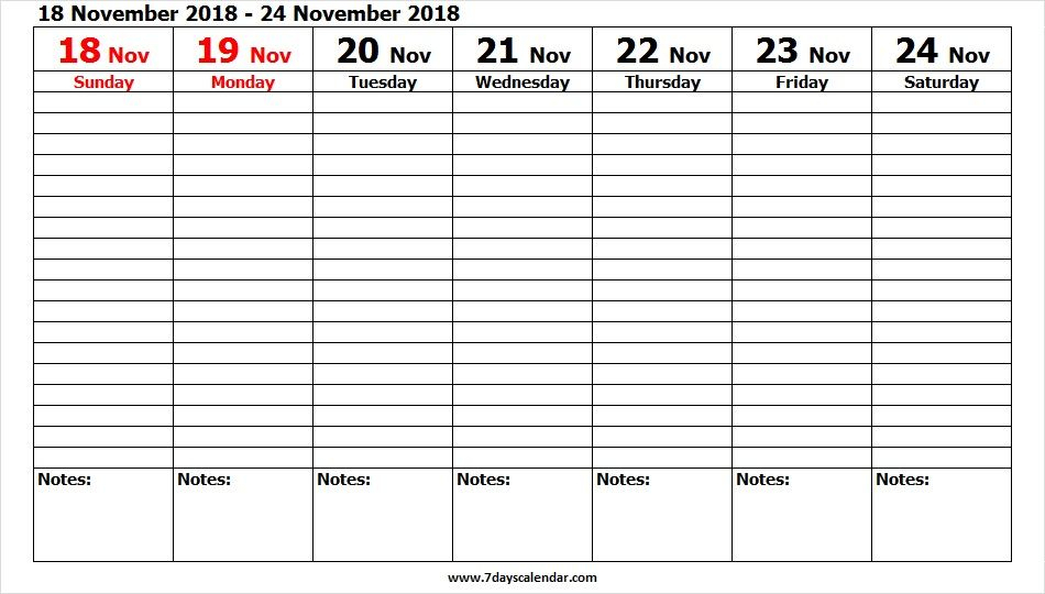 Printable November 2018 Calendar Weekdays Weekly