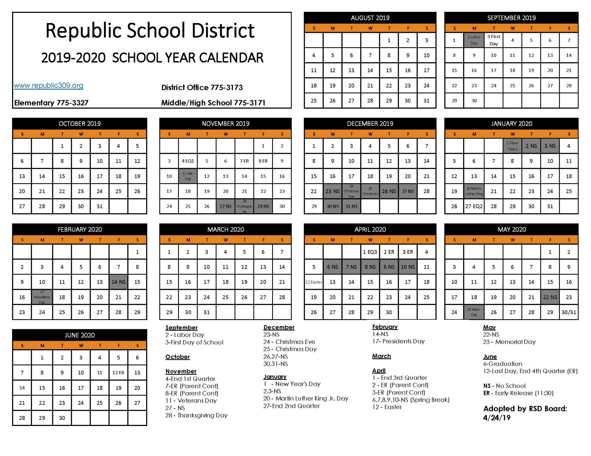 Republic School District Calendar 2020 Publicholidays 1