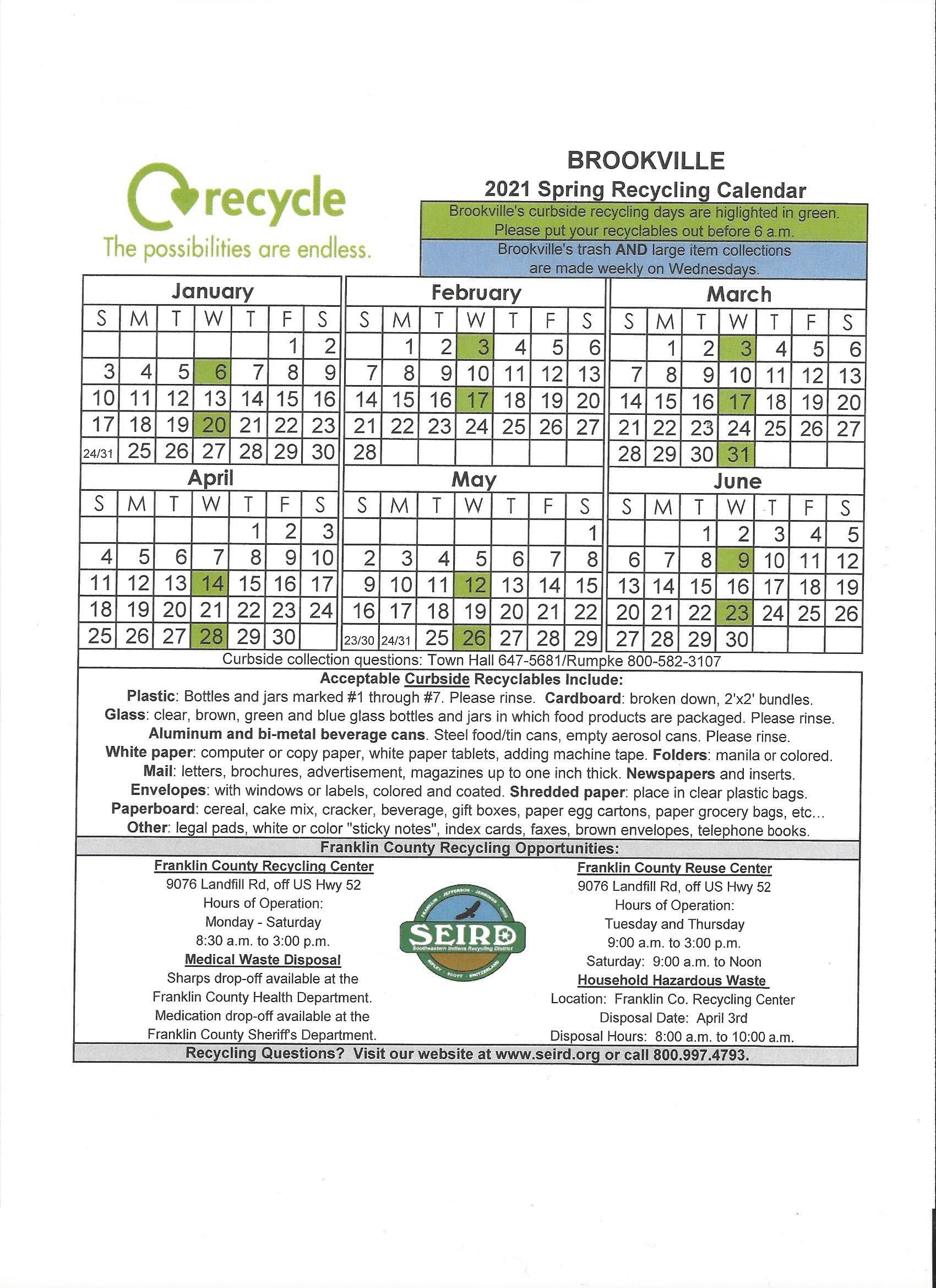 Spring Recycling Schedule 2021 Town Of Brookville